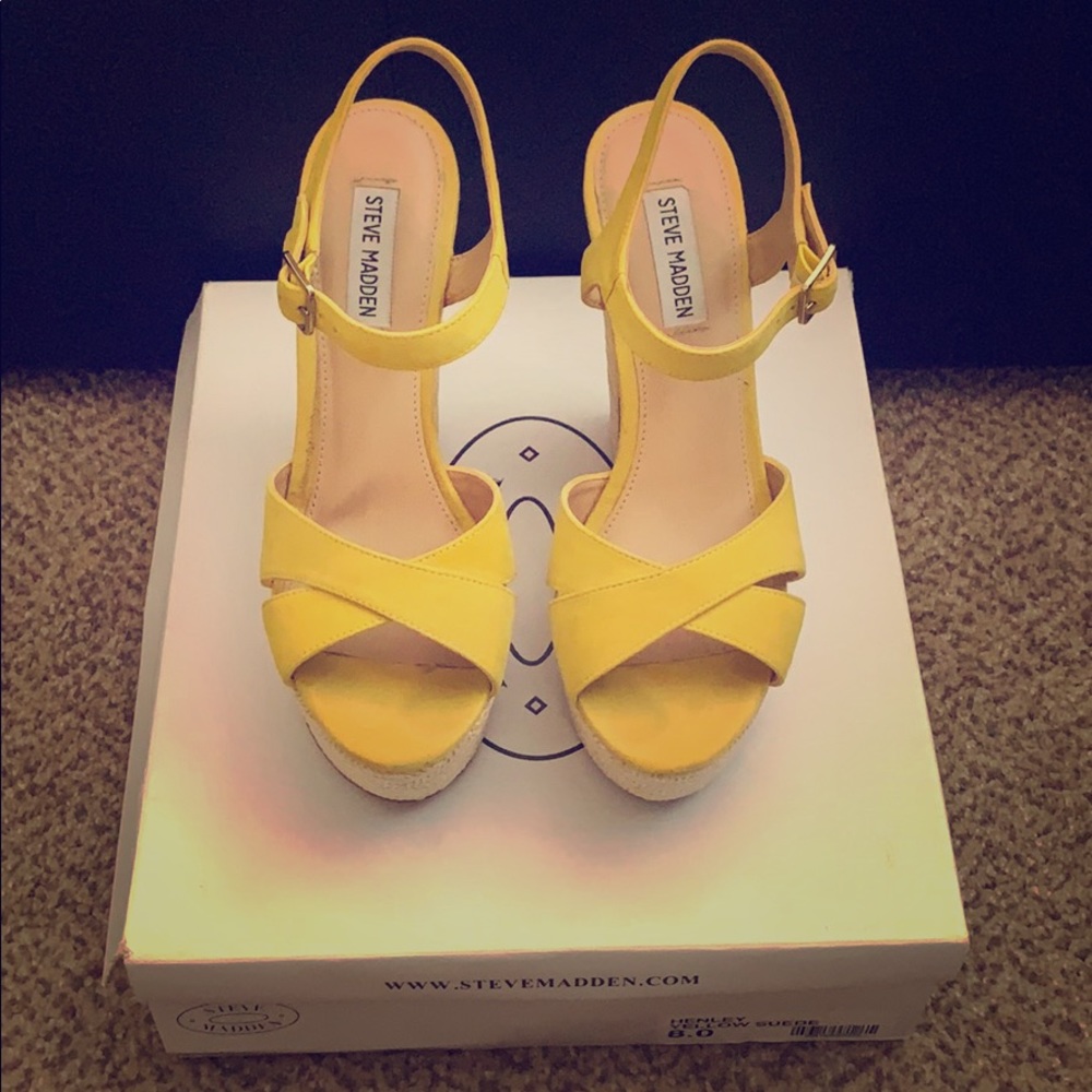 Yellow suede wedges